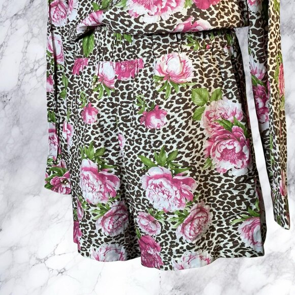 Guess Nina Belted Romper in Pink Carnation Leopard - Picture 7 of 12